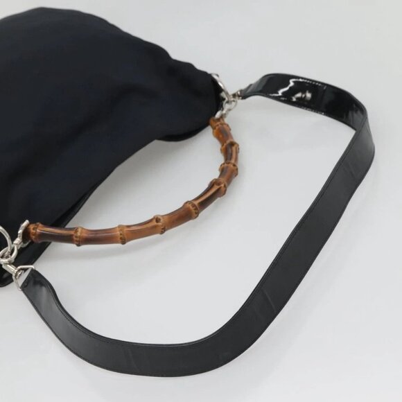 GUCCI Bamboo Hand Bag Nylon 2way Black Silver 001 1705 1577 Auth ti3394 - Picture 9 of 16